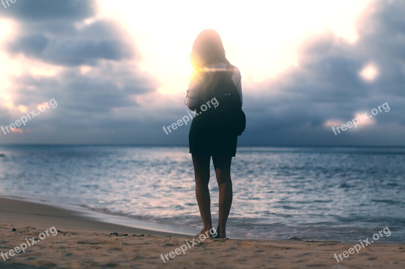 Woman Mar Ocean Beach Girl