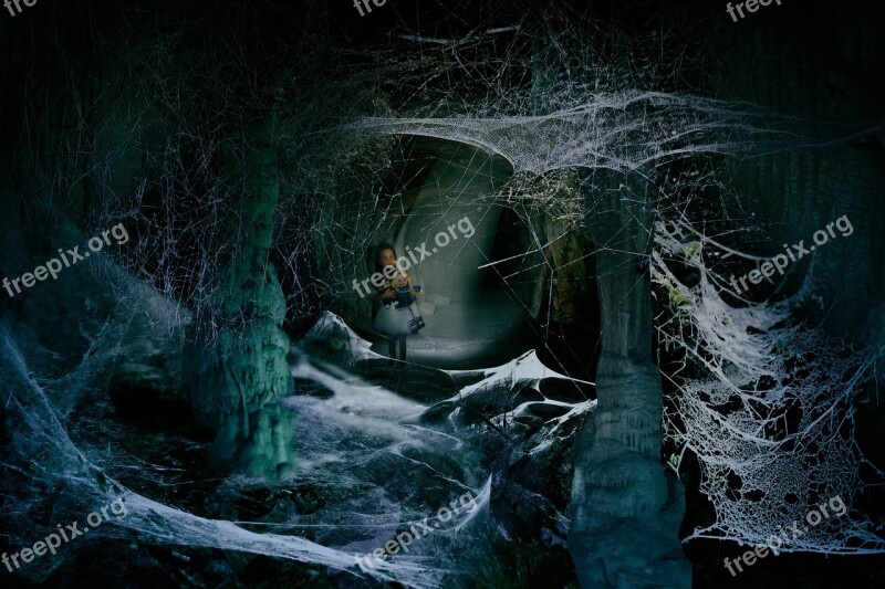 Cave Dark Little Girl Fear Cobwebs