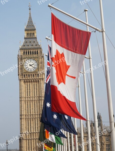 London Flags Big Ben City Parliament