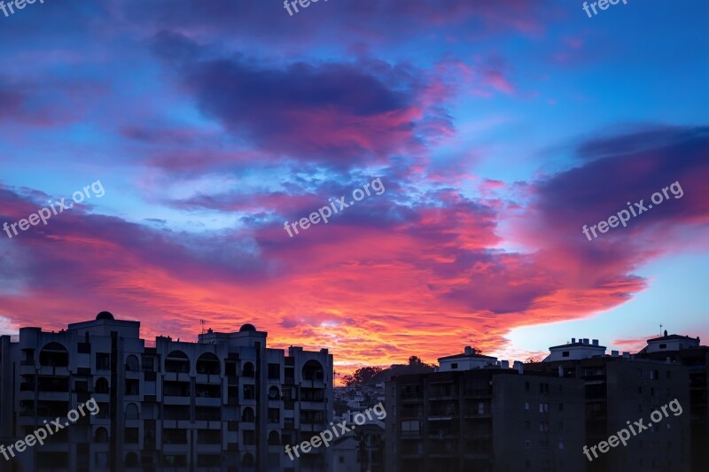 Sunset Dawn City Clouds Evening