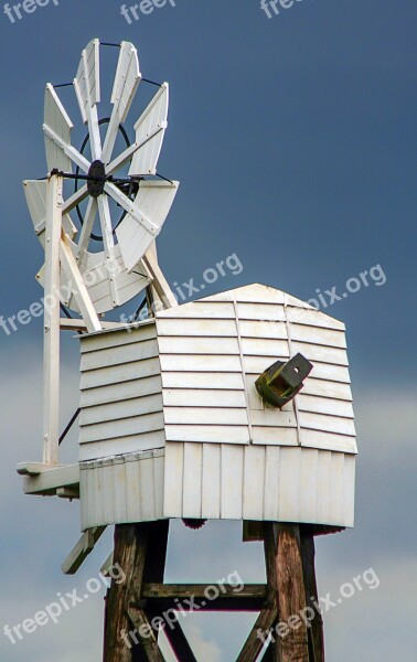 Wind Pump Wood White Sky Scenery