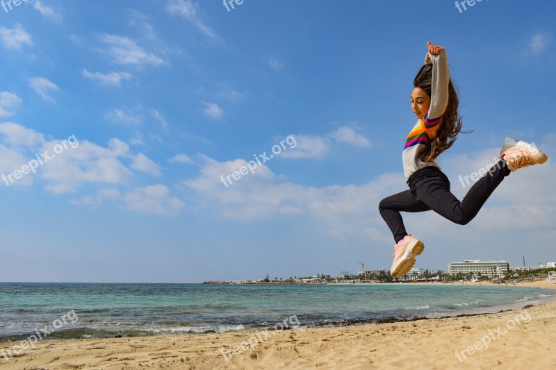 Girl Teenager Jumping Outdoor Athletic