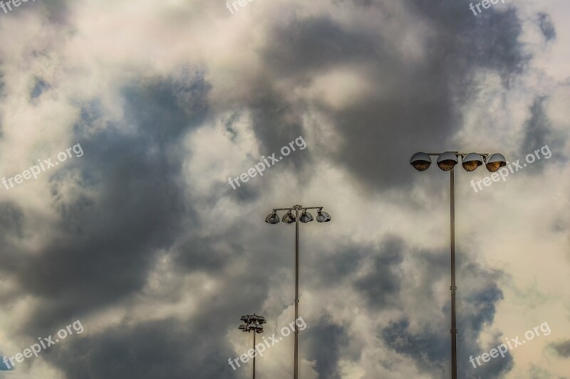 Floodlight Clouds Lamps Storm Stormy Weather