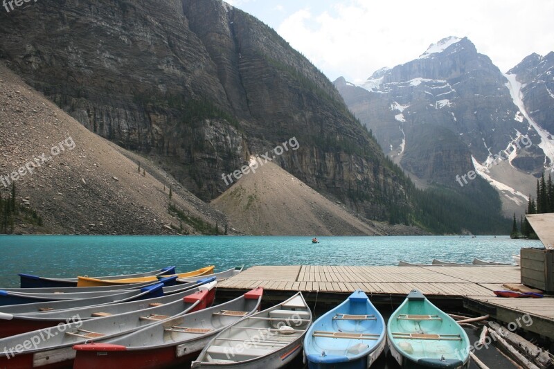 Lake Mountains Blue Water Canoe Boat