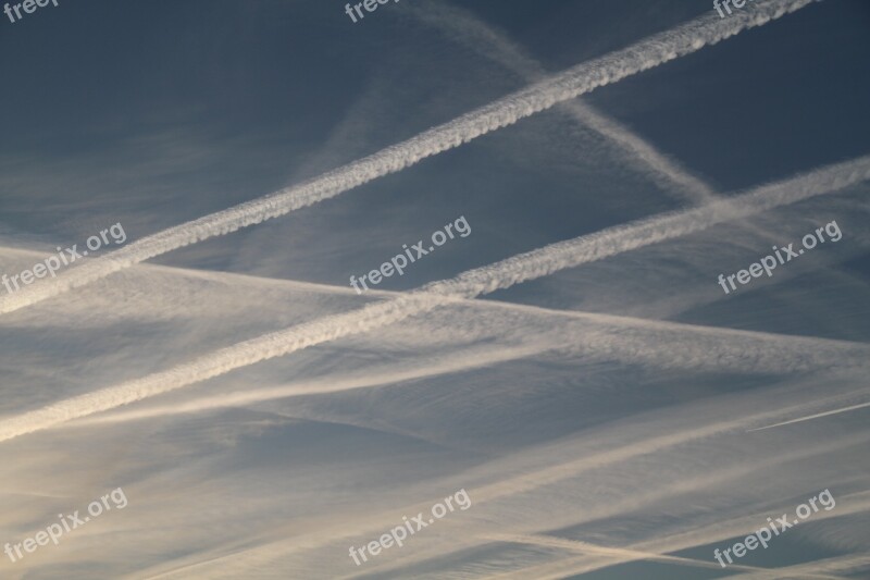 Blue Sky Chemtrails Stripes Sunny Free Photos