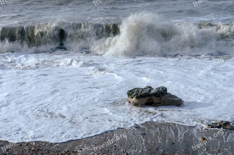 Sea Wave Scum Rock Ocean