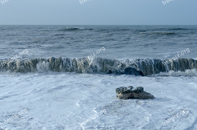 Sea Wave Scum Rock Ocean