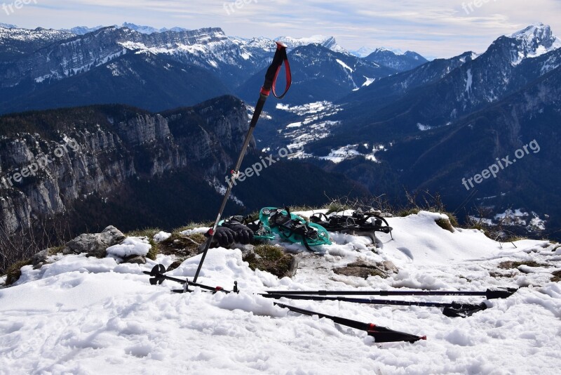 Snowshoes View Mountains Snow Hiking