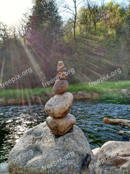 Cairn Rocks Stream Glint Stability