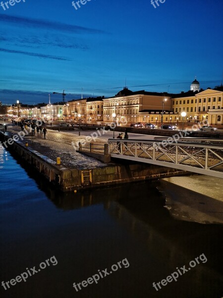 Helsinki Night City Urban Bridge