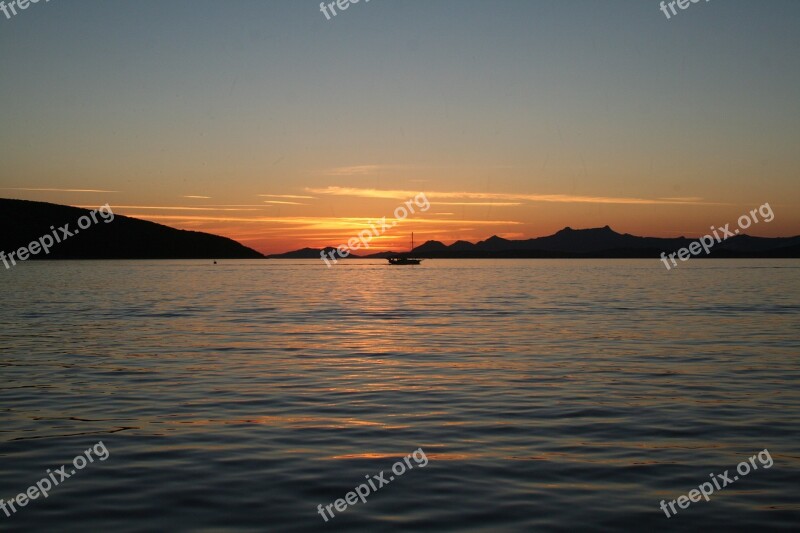 Sunset Boat Nature Summer Blue