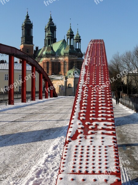 Winter Snow Bridge The Cathedral Architecture