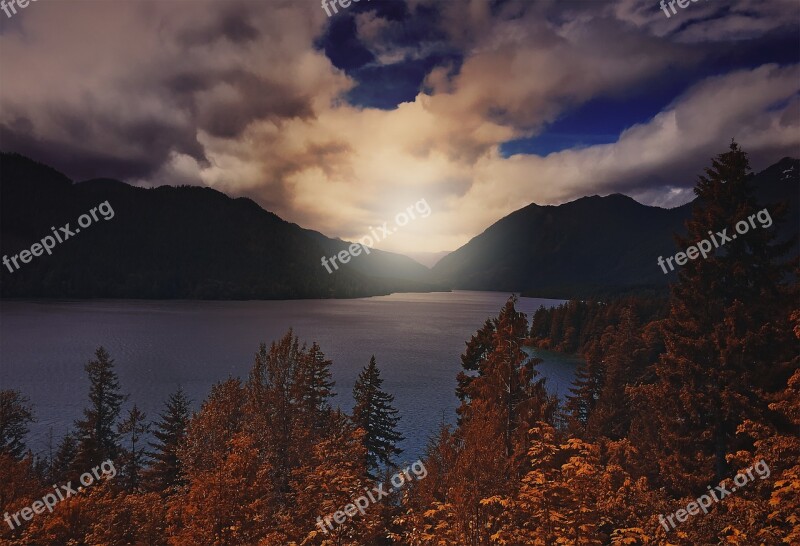 Landscape Sunset Nature Lake Mountains