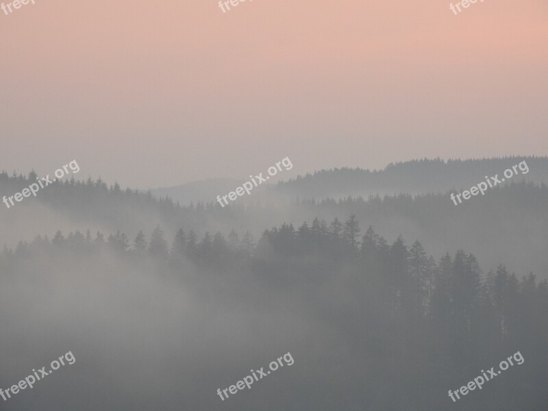 Sunset Sky Mountains Nature Fog