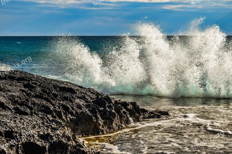 Rocky Coast Wave Crashing Nature Sea