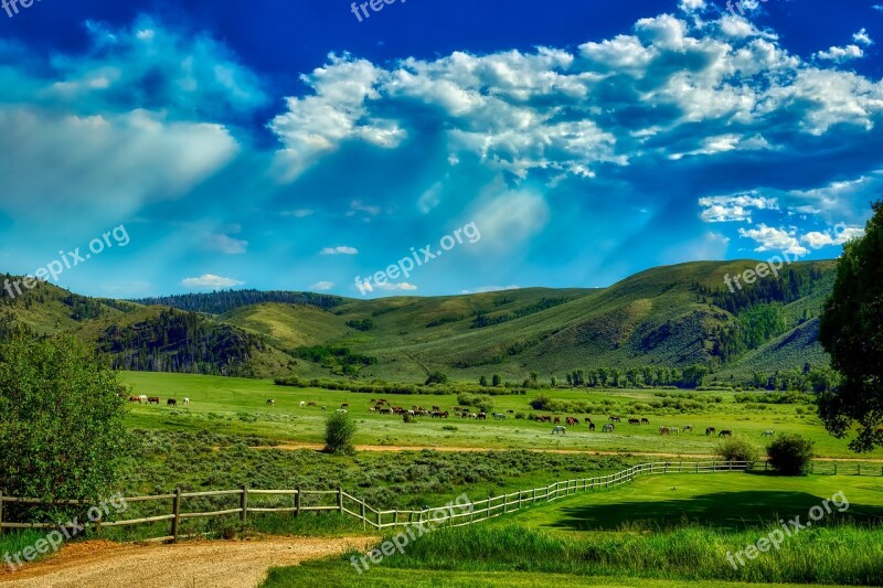 Wyoming Ranch Farm America Landscape