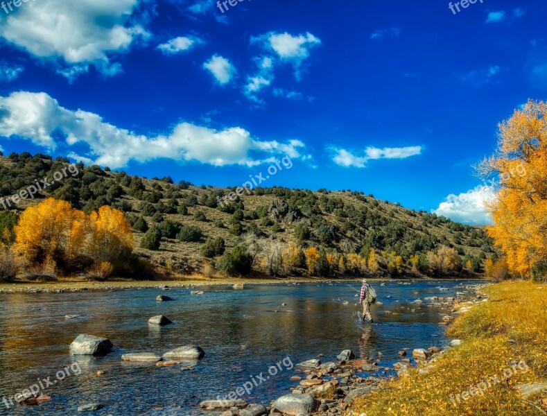 Wyoming Fall Autumn America Fishing