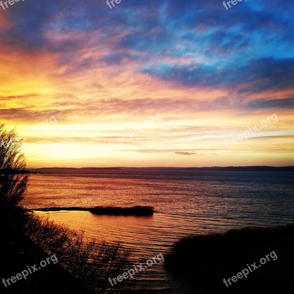 Sunset Lake Balaton Lake Water Wind