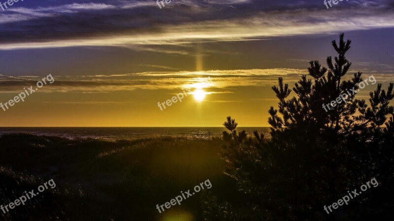 Sunset Sunset Sky Clouds Beach Dunes