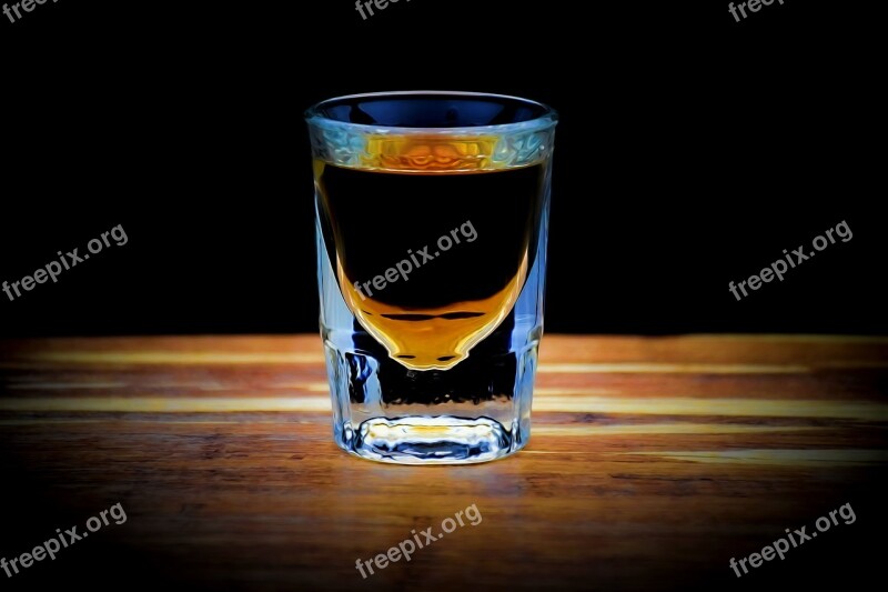 Lit Whiskey Shot Shot Drink Bar Alcohol