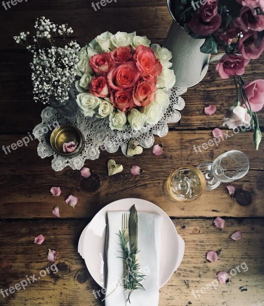 Floral Place Setting Wedding Roses Love Romantic