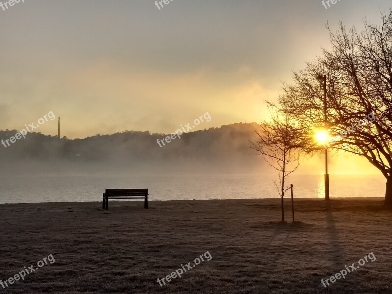 Winter Sunrise Lake Landscape Nature