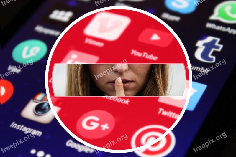 Social Media Silence Finger Mouth Woman