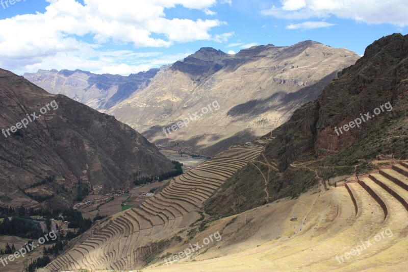 Pisac Peru Andes Mountains Terraces