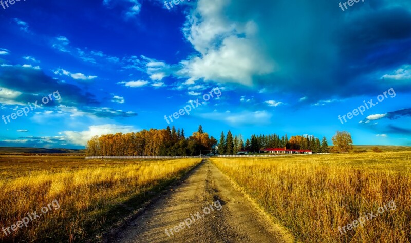 Ranch Farm Sky Clouds Landscape