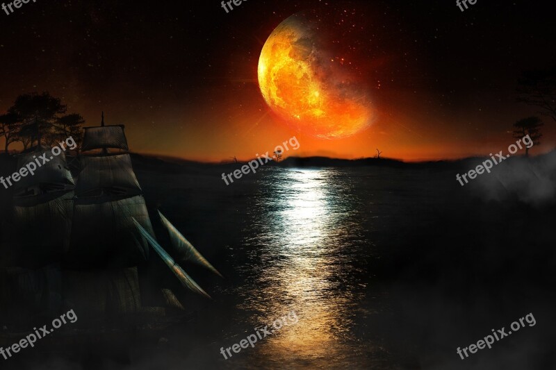 Moon Blood Bloody Sailing Boat