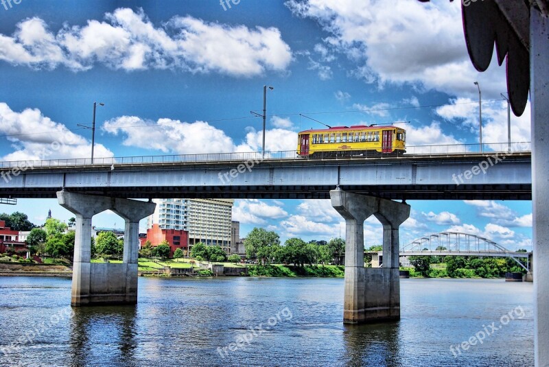 Little Rock Cityscape Trolley Hdr Bridge