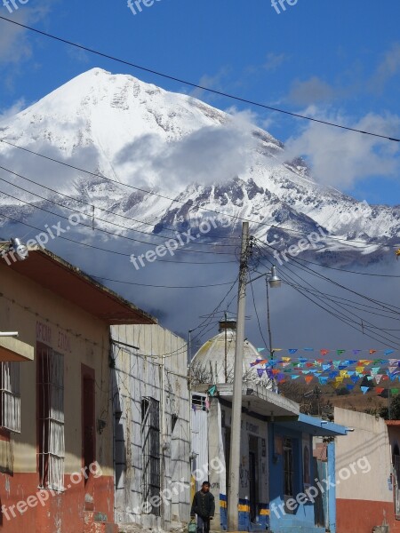 Pico De Orizaba Town Landscape Snow Buildings