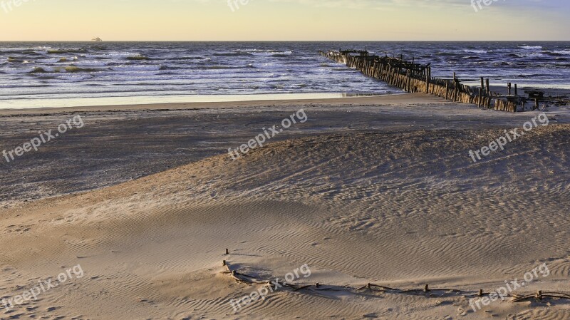 Sea Bridge Sunset Ship Waves