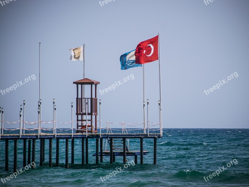 Pier Flag Sea Water Coast