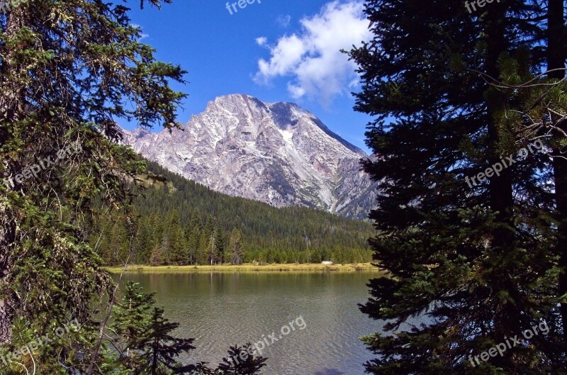 Mount Moran Over String Lake Mountains Grand Teton National Park Wyoming Lake