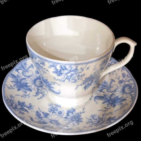 Cup And Saucer White And Blue China Cup Saucer Teacup