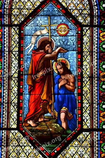 Stained Glass Colorful Baptism Adult Religion