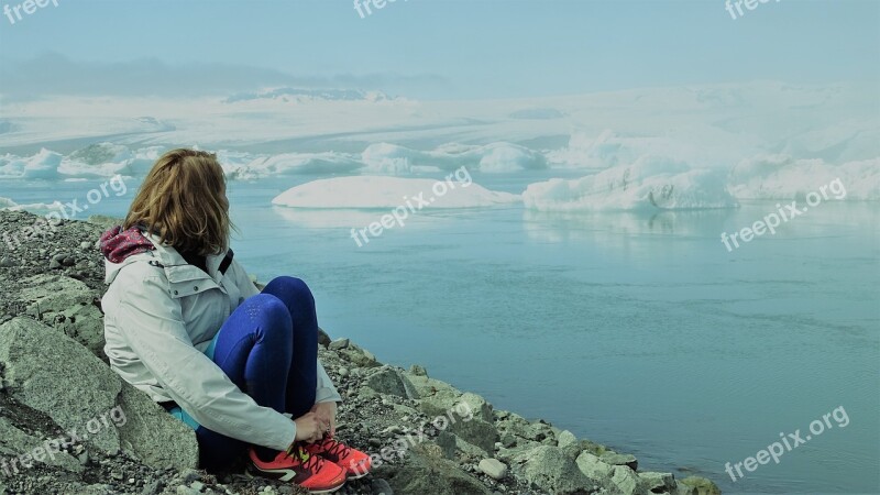 Ice Glacier Girl Landscape Nature