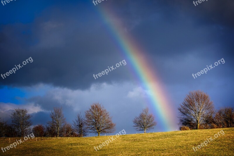 Rainbow Evening Light Nature Mood Landscape