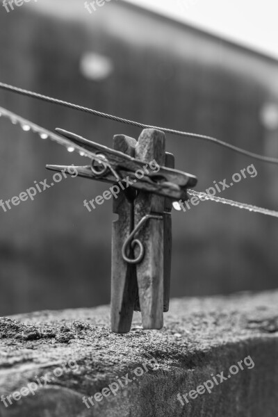 Wooden Clothes Catch Raindrops Grey Sky Raining Rainy