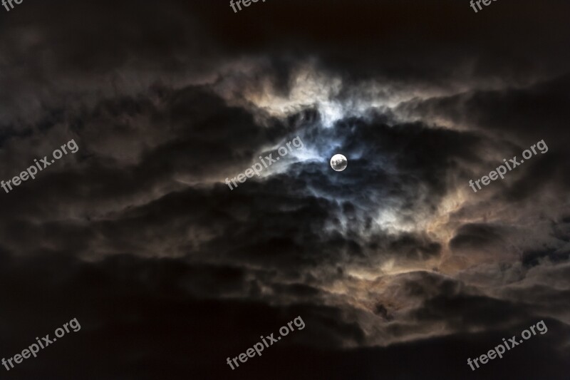 Moon City Clouds Night Sky