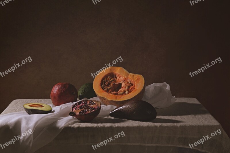 Fruits Still Life Art Foods White Table Cloths