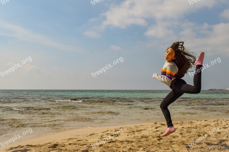 Girl Teenager Jumping Outdoor Athletic