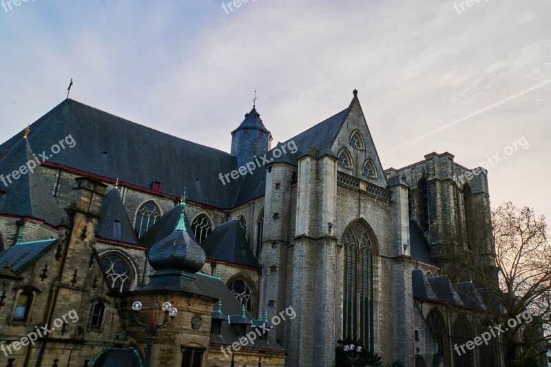 Belgium Gent Church Twilight Mood