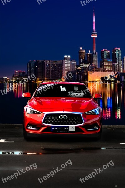 Infiniti Q60 Sports Car Cityscape Night Toronto