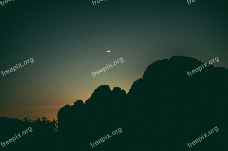 Laos Asia Mountains Dark Sunset