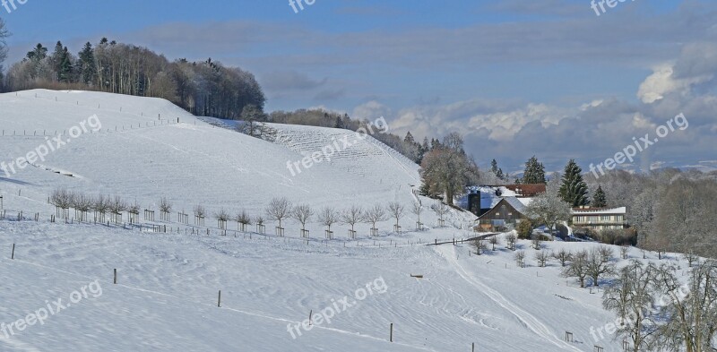 Landscape Switzerland Winter Sun Clouds