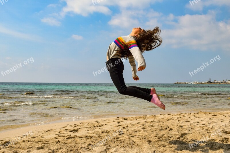 Girl Teenager Jumping Outdoor Athletic