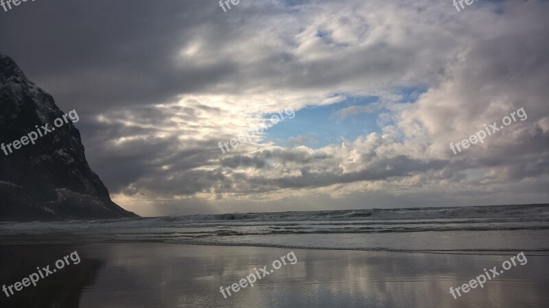 Sky Norway Sea Mountains Landscape