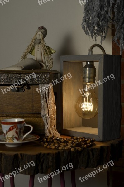 Wooden Lamp Casket Teacup Mood Evening